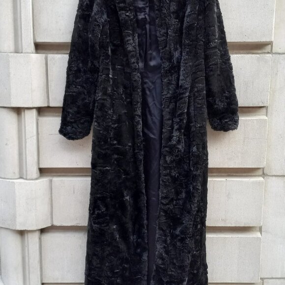 Betsy Johnson Maxi Faux Fur Black Coat S-M - Picture 3 of 17